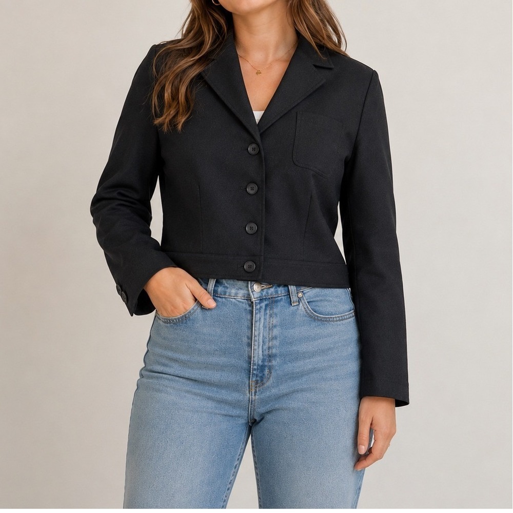 Savannah Vintage Wool Cropped Blazer Size 14 Button Front Tailored Minimalist